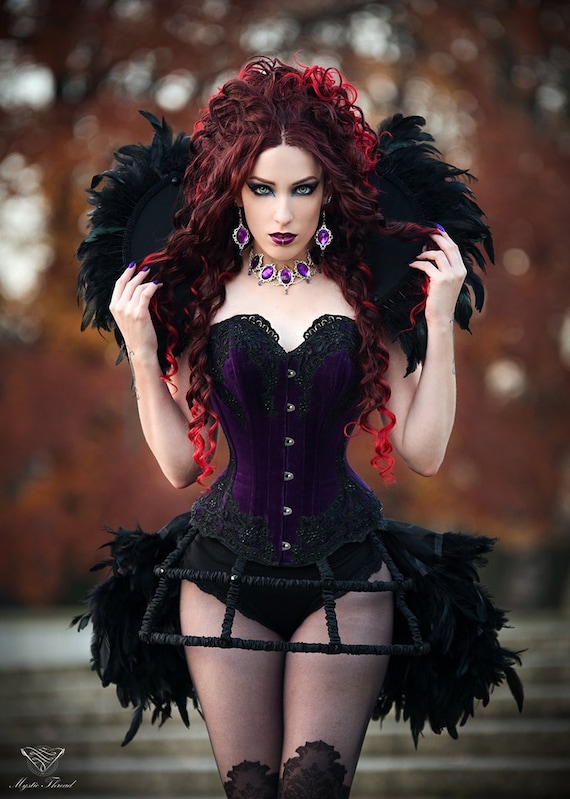 Black taffeta boned gothic victorian crinoline hoop cage skirt decorated with octagon crystals