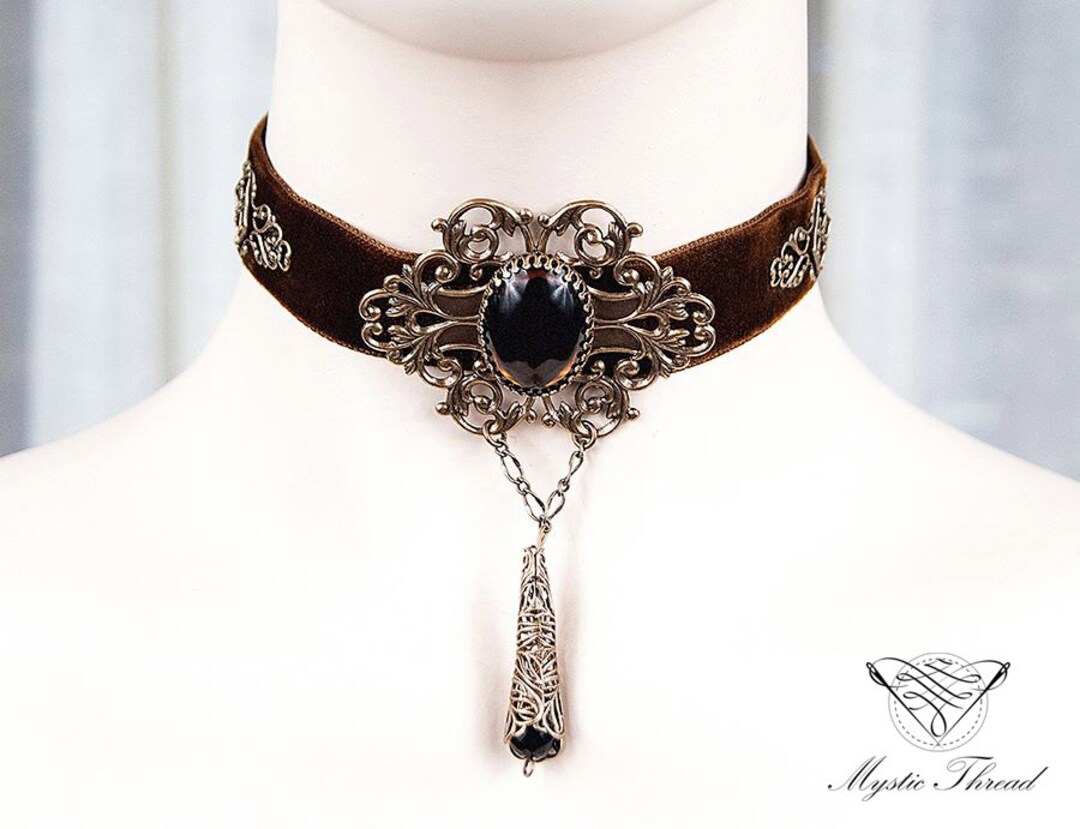 Brown Velvet Gothic Victorian Choker With Smoke Topaz Gem - Etsy