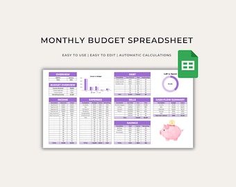 Pink Monthly Budget Spreadsheet | Google Sheet Budget Template ...
