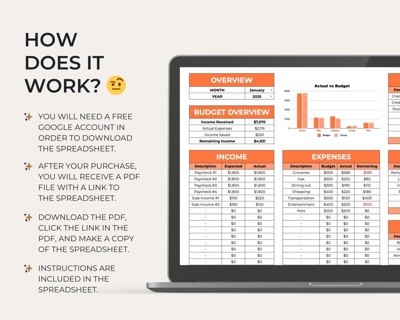 Orange Monthly Budget Spreadsheet | Google Sheet Budget Template ...