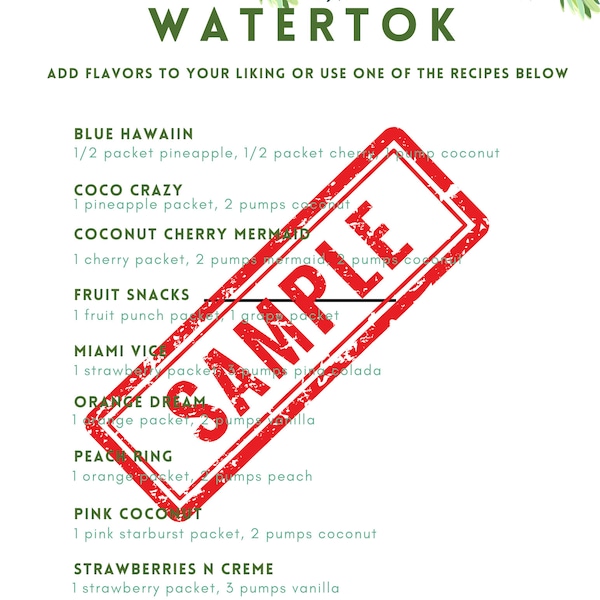 Printable PDF WaterTok Recipe list