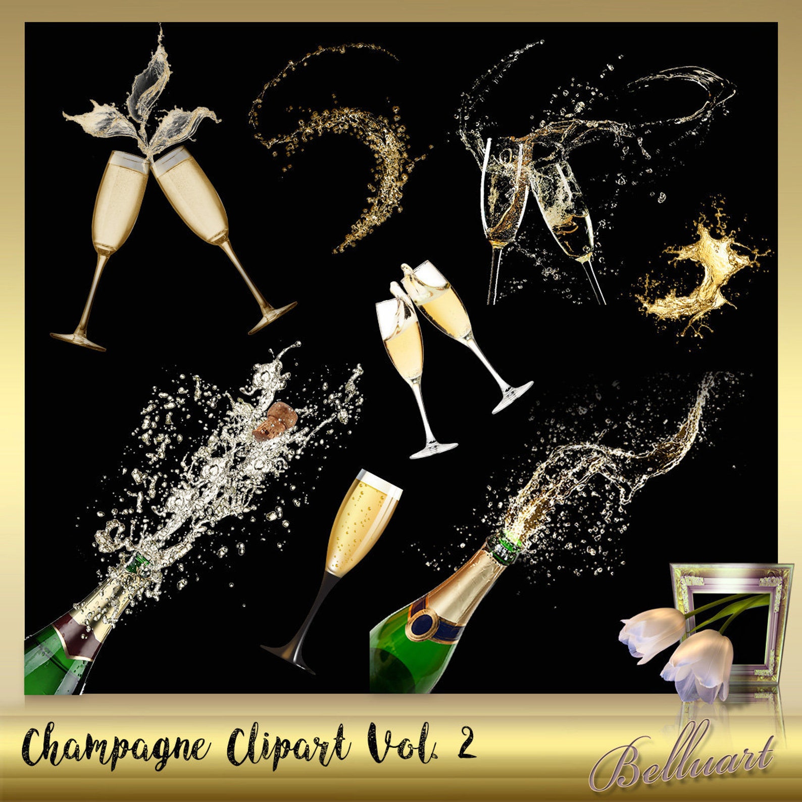 10 Champagne Clipart Vol. 2 Champagne Overlays Champagne | Etsy