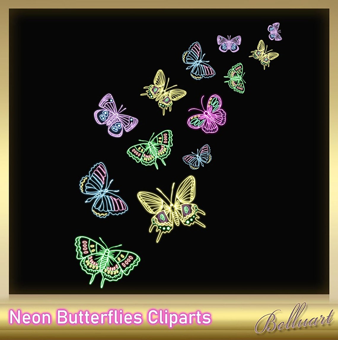 Neon Butterfies Clip Arts Neon Butterfly Clipart Neon Etsy
