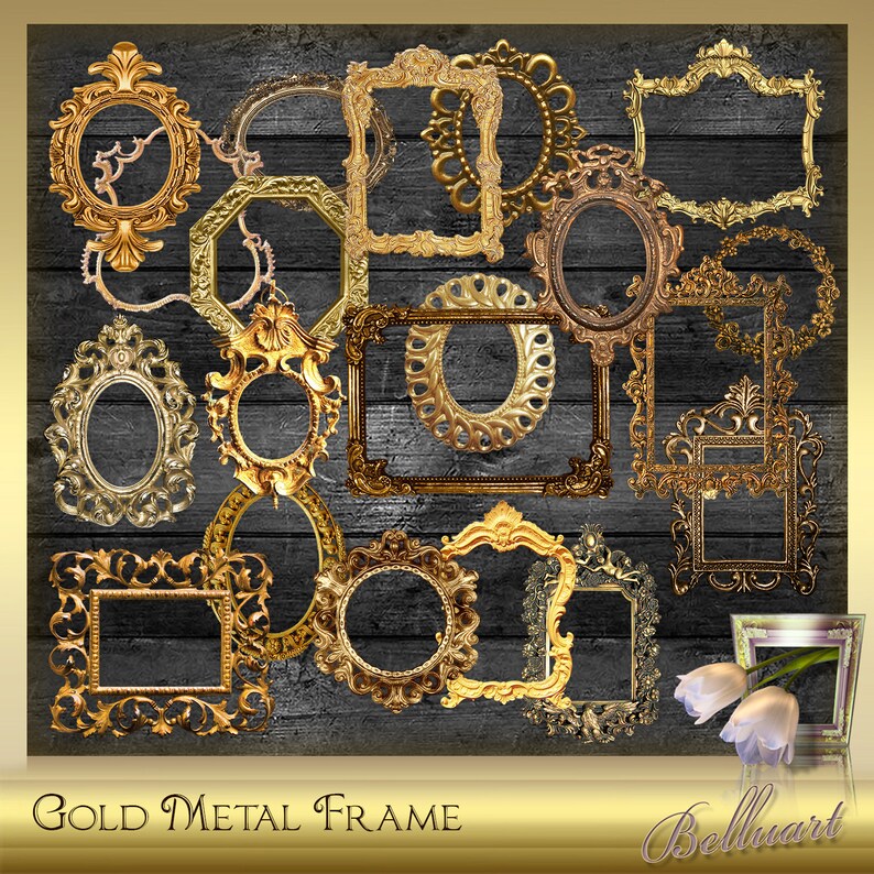 20 DIGITAL Gold Metal Frames Vintage Metall DIGITAL Frame Etsy