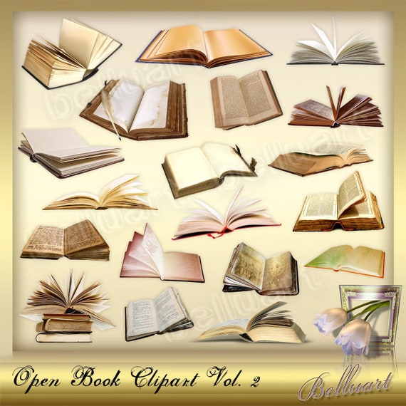 Open Book Cliparts Vol 2 Vintage Book Retro Book Etsy