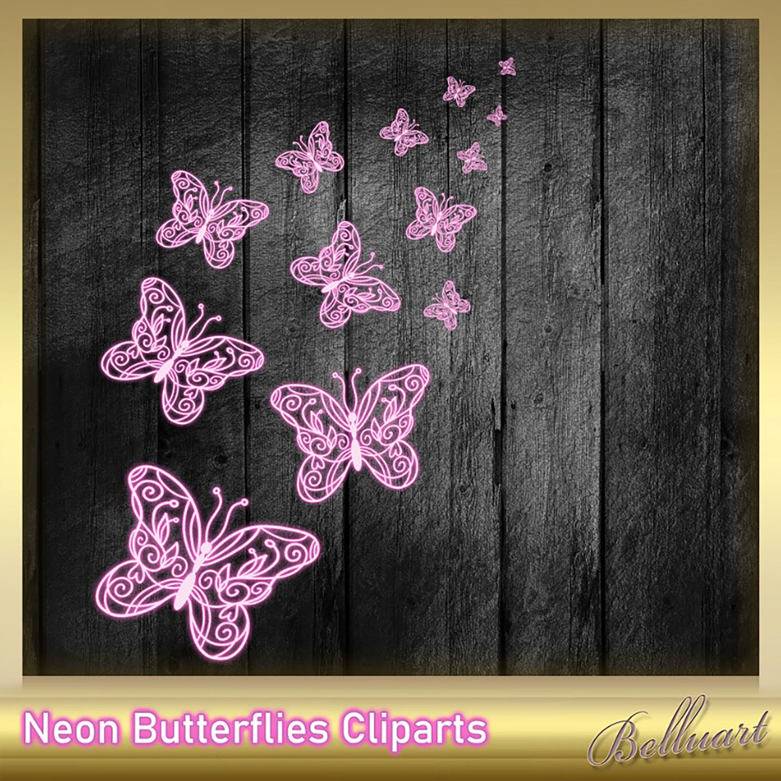 Neon Butterfies Clip Arts Neon Butterfly Clipart Neon Etsy