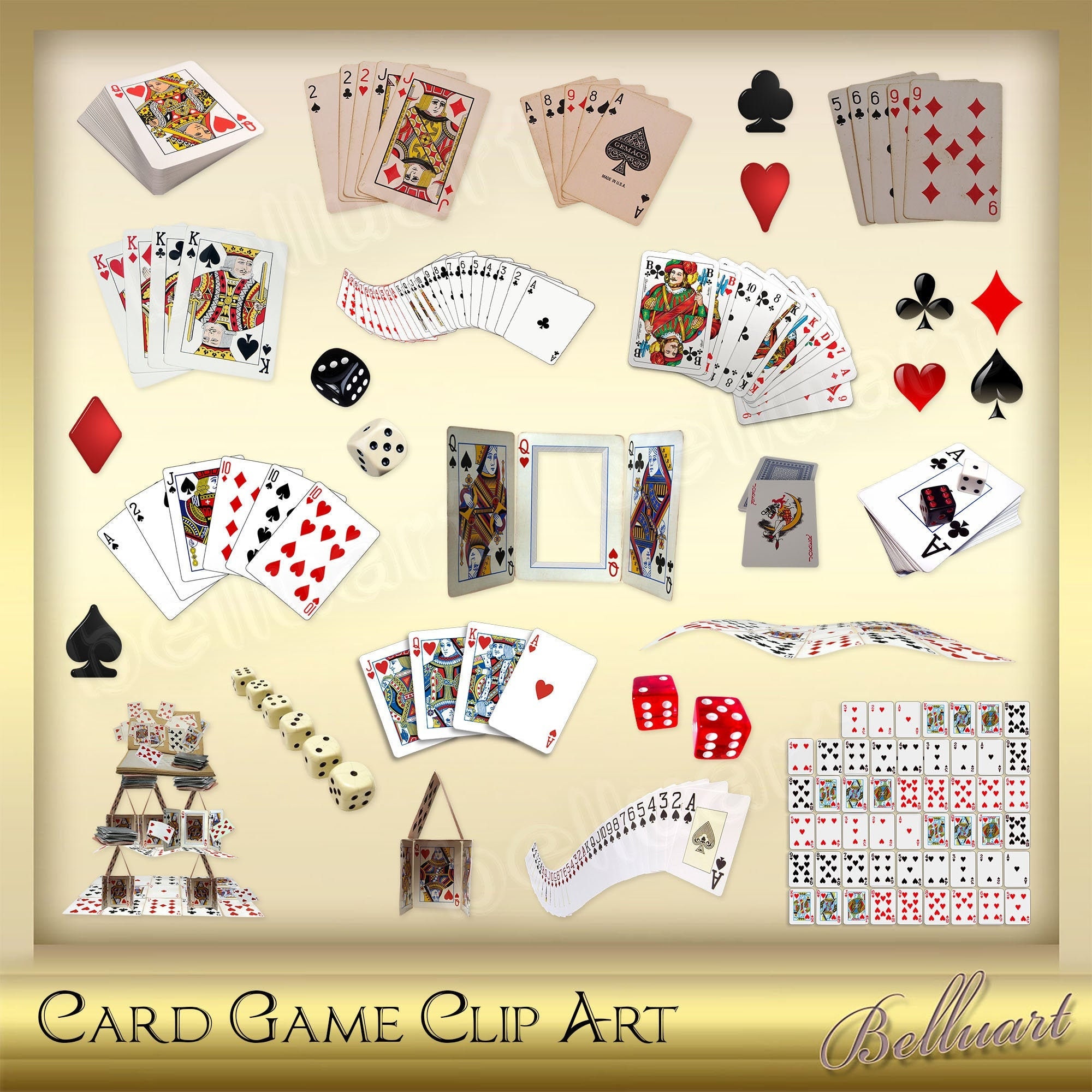 25 Card Game Clip Art Playing Cards Arranged Poker Clip Etsy