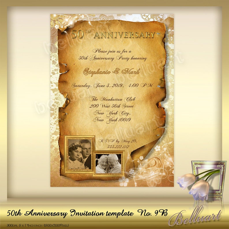 50th Anniversary Invitation template No.9B Golden Wedding Anniversary Invitation Template printable template for 50th wedding anniversary