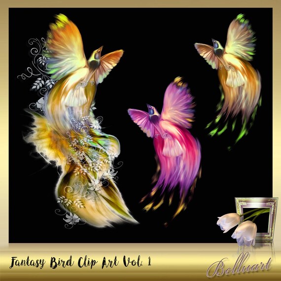3 Fantasy Bird Clip Art Magic Bird Clipart Fantasy Birds - Etsy
