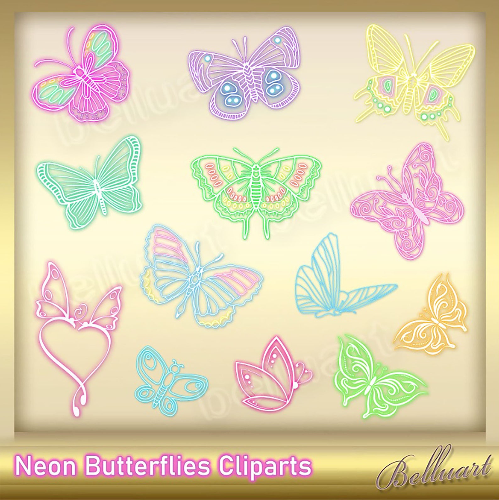 Neon Butterfies Clip Arts Neon Butterfly Clipart Neon Etsy