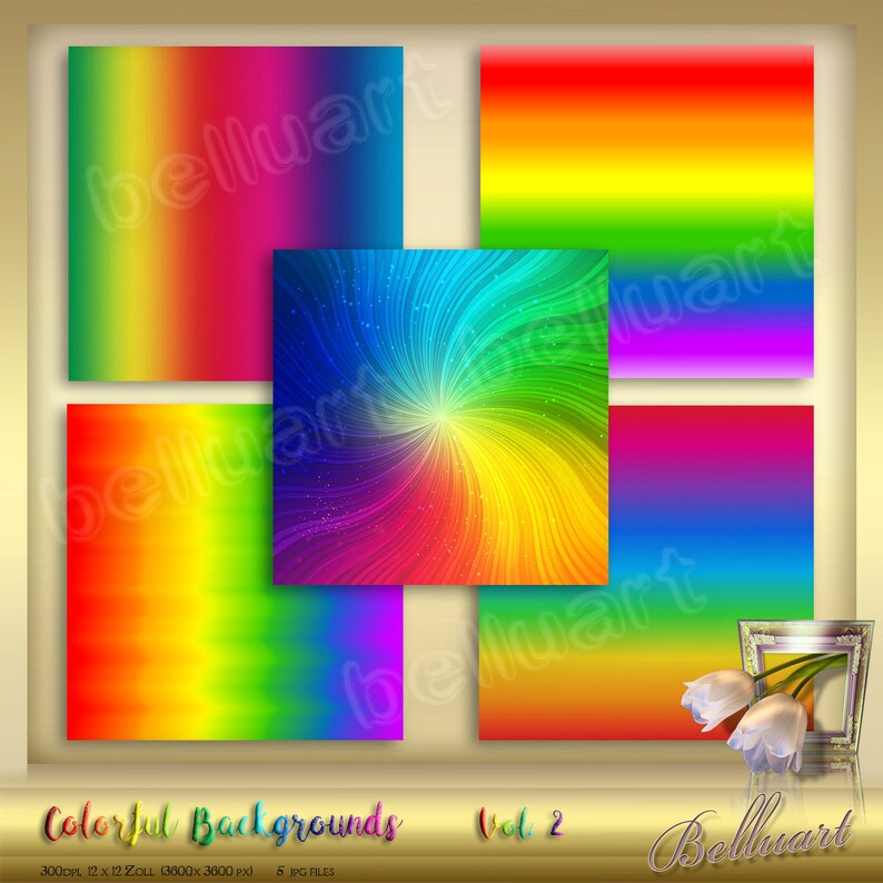 12 x 12 instant download Rainbow Digital Paper Ombre Colorful background Rainbow backdrop 5 Colorful digital Backgrounds Vol 2