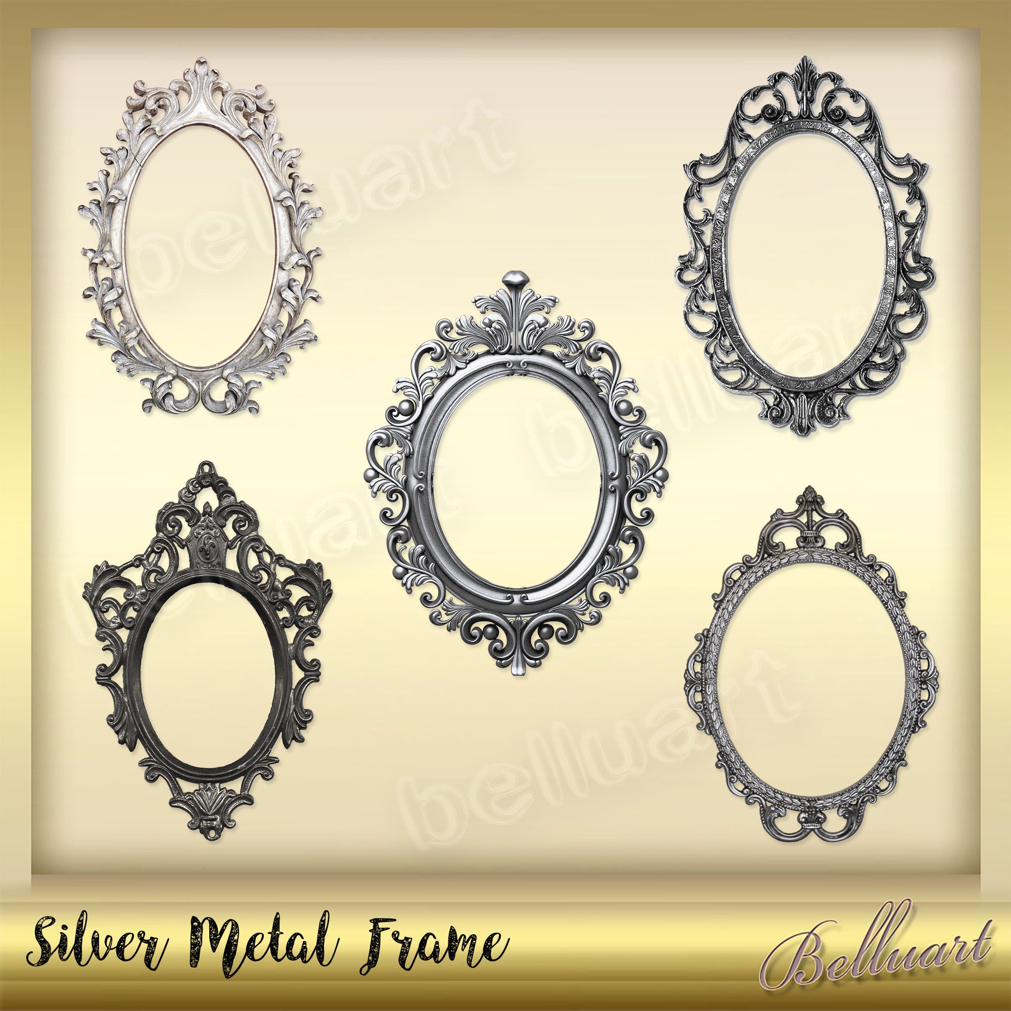 12 DIGITAL Silver Metal Frames Vintage Metall DIGITAL Frame Etsy