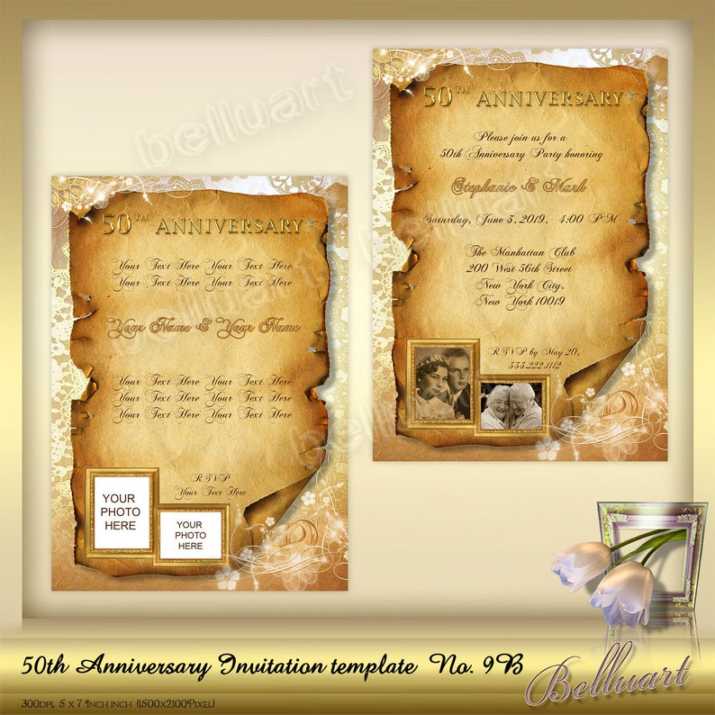 50th Anniversary Invitation template No.9B Golden Wedding Anniversary Invitation Template printable template for 50th wedding anniversary