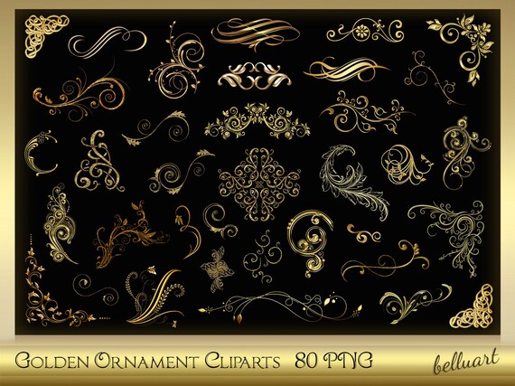 flourish Ornament Ornament Bundle 80 Golden Ornament Cliparts Vol.1 Swirl png Instant Download Ornament Clip Art png files