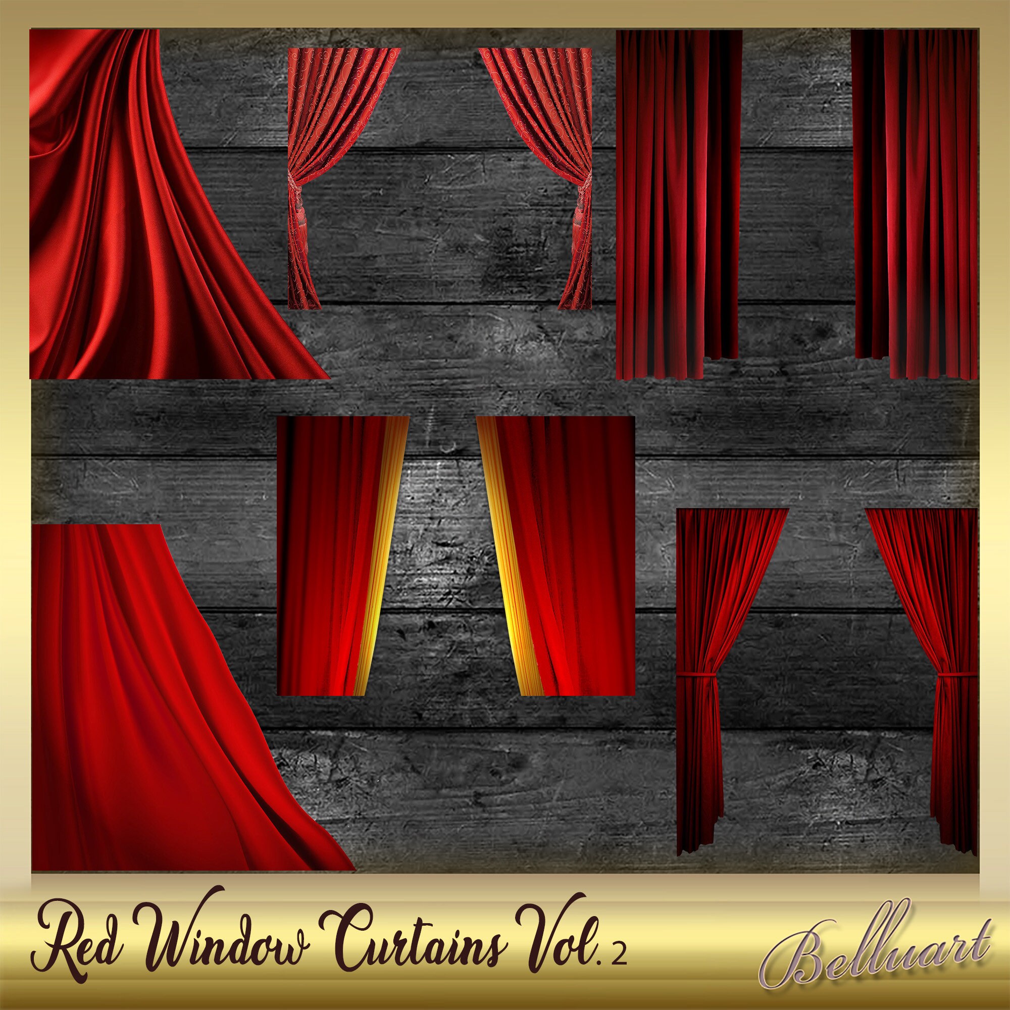 Red Window Curtains Overlays Vol.2 layers silk Etsy