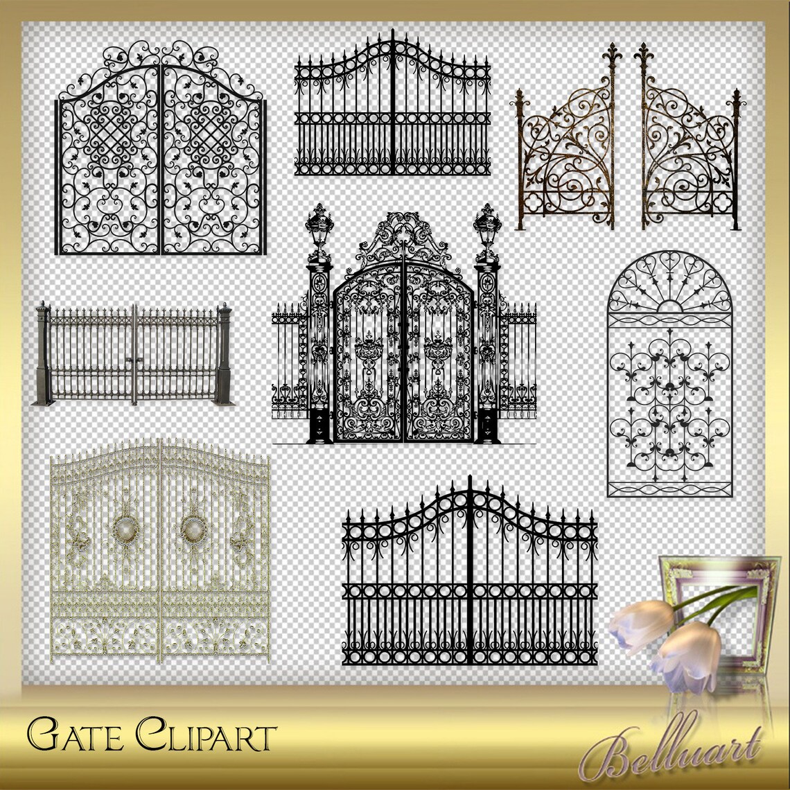10 Gate Clipart Wrought Iron Iron Gate Vintage Gate Etsy India
