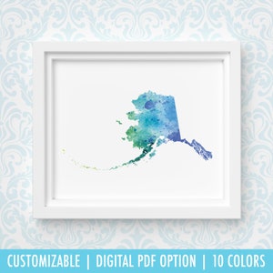 Impression d'art de l'Alaska, art de carte personnalisé, aquarelle originale, impression de carte cardiaque, cadeau de Noël personnalisé ou cadeau de déménagement