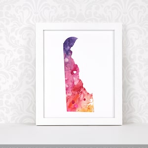 Impression d'art du Delaware, art de carte personnalisé, aquarelle originale, impression de carte de coeur, cadeau de Noël personnalisé ou cadeau de déménagement