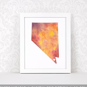 Impression d'art du Nevada, art de carte personnalisé, aquarelle originale, impression de carte cardiaque, cadeau de Noël personnalisé ou cadeau de déménagement