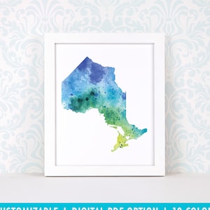 Ontario art print, personalized map art, original watercolor painting, heart map print, personalized Christmas gift or moving away gift 1. Blue • Green