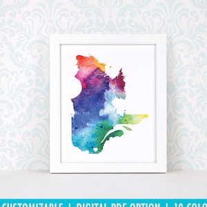 Impression d'art du Québec, art de carte personnalisé, aquarelle originale, impression de carte de coeur, cadeau de Noël personnalisé ou cadeau de déménagement