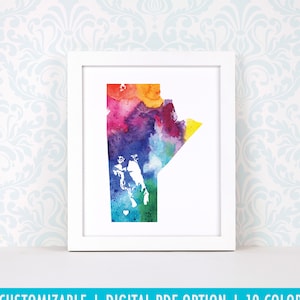 Impression d'art du Manitoba, carte d'art personnalisée, aquarelle originale, impression de carte cardiaque, cadeau de Noël personnalisé ou cadeau de déménagement