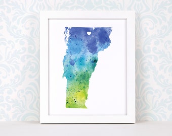 Vermont art print, personalized map art, original watercolor painting, heart map print, personalized Christmas gift or moving away gift