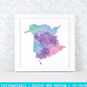 Impression du Nouveau-Brunswick, carte d'art personnalisée, aquarelle originale, impression de carte cardiaque, cadeau de Noël personnalisé ou cadeau de déménagement