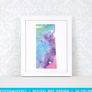 Impression de la Saskatchewan, art de carte personnalisé, aquarelle originale, impression de carte de coeur, cadeau de Noël personnalisé ou cadeau de déménagement