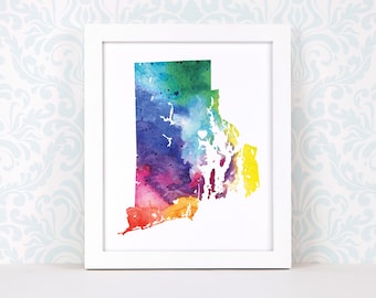 Impression de Rhode Island, art cartographique personnalisé, aquarelle originale, impression de carte cardiaque, cadeau de Noël personnalisé ou cadeau de déménagement