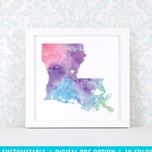 Impression d'art de la Louisiane, art de carte personnalisé, aquarelle originale, impression de carte de coeur, cadeau de Noël personnalisé ou cadeau de déménagement