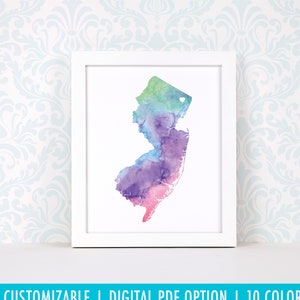 Impression d'art du New Jersey, art de carte personnalisé, aquarelle originale, impression de carte cardiaque, cadeau de Noël personnalisé ou cadeau de déménagement