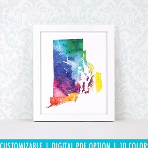 Impression de Rhode Island, art de carte personnalisé, peinture à l'aquarelle originale, impression de carte de coeur, cadeau de Noël personnalisé ou cadeau de déménagement