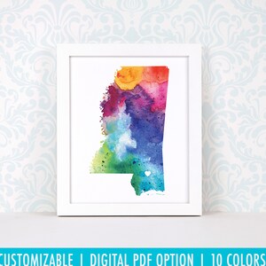 Impression du Mississippi, art de carte personnalisé, peinture à l'aquarelle originale, impression de carte de coeur, cadeau de Noël personnalisé ou cadeau de déménagement