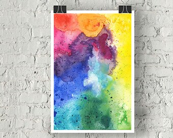 Art print watercolor painting, abstract wall art. Watercolor print makes a beautiful abstract painting in any room, bright rainbow colors