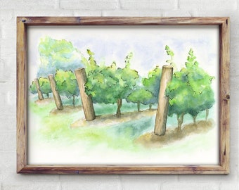 Watercolor painting of vineyard art, Niagara on the Lake grapevine print, vineyard wall art, personalized art, wine lovers gift