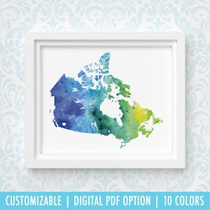 Impression d'art du Canada, art de carte personnalisé, aquarelle originale, impression de carte de coeur, cadeau de Noël personnalisé ou cadeau de déménagement