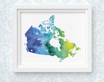 Canada art print, personalized map art, original watercolor painting, heart map print, personalized Christmas gift or moving away gift