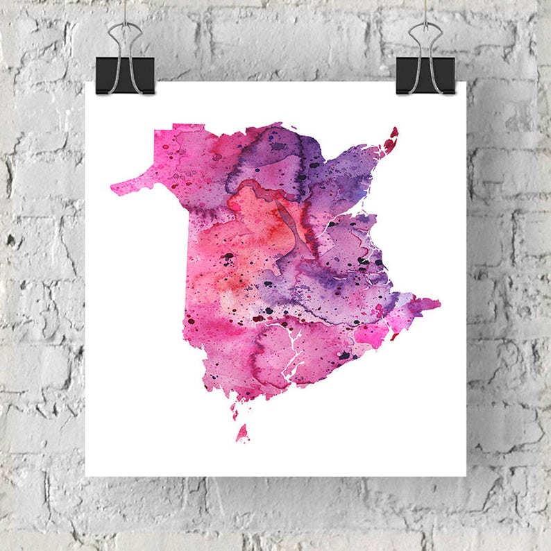 New Brunswick print, personalized map art, original watercolor painting, heart map print, personalized Christmas gift or moving away gift 4. Pink • Purple