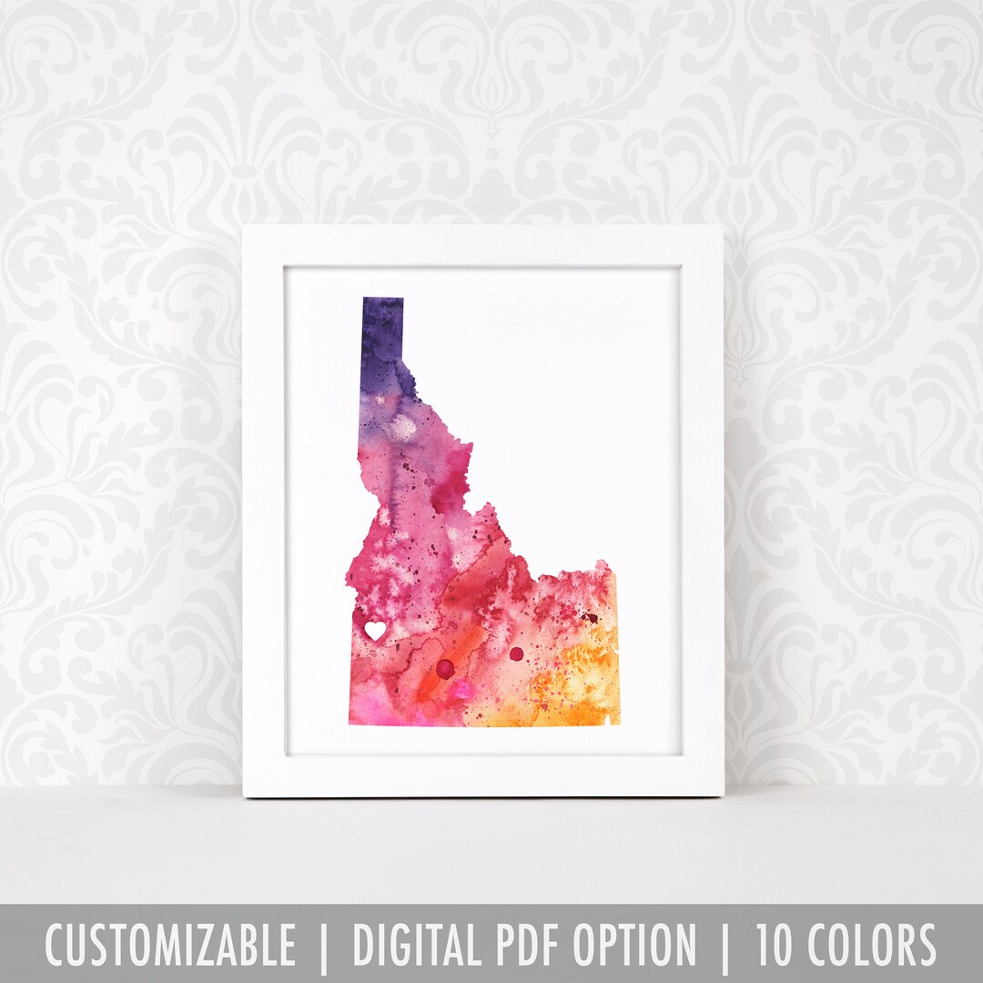 Idaho Art Print, Personalized Map Art, Original Watercolor Painting ...