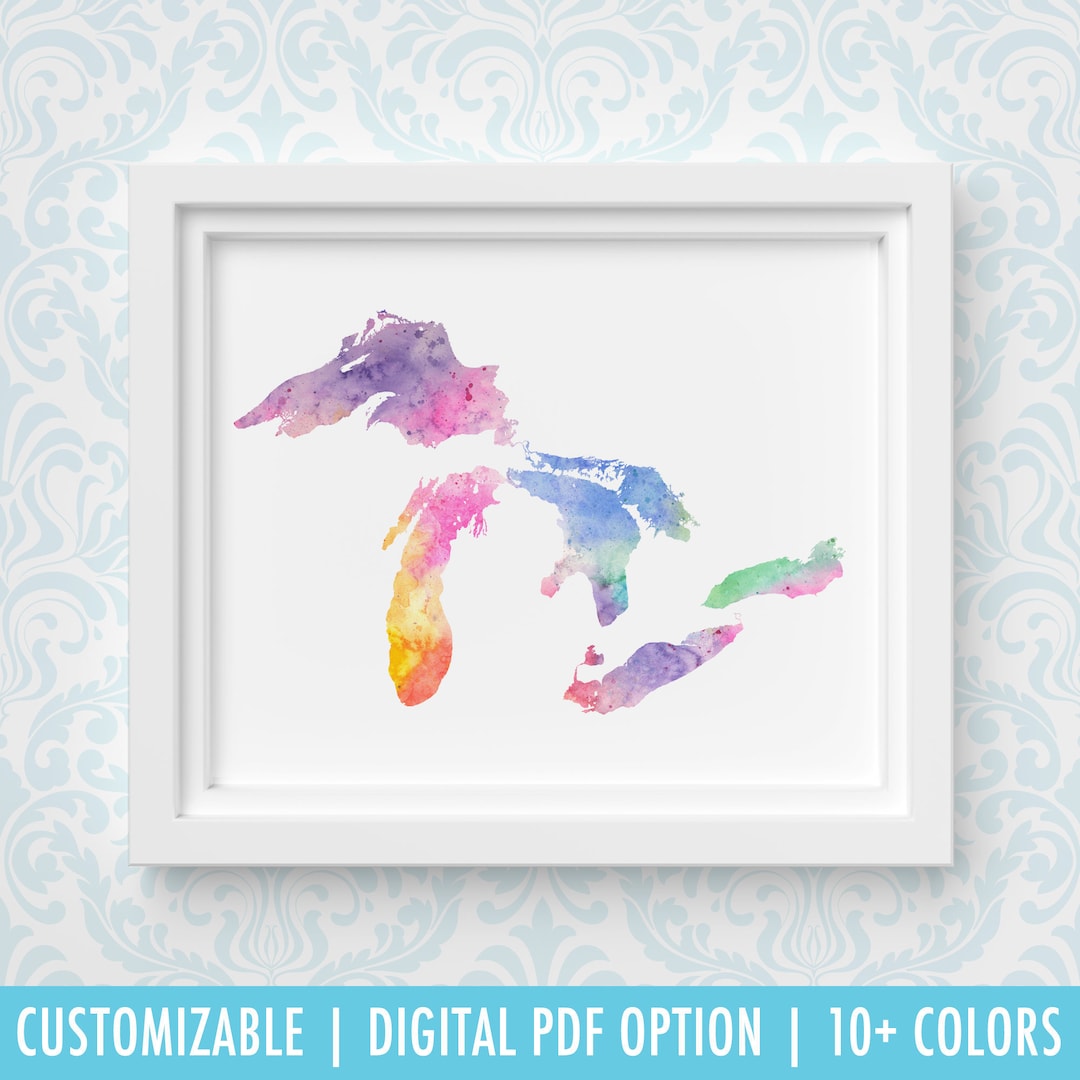 Great Lakes Map Art, Personalized Map Art, Original Watercolor Painting