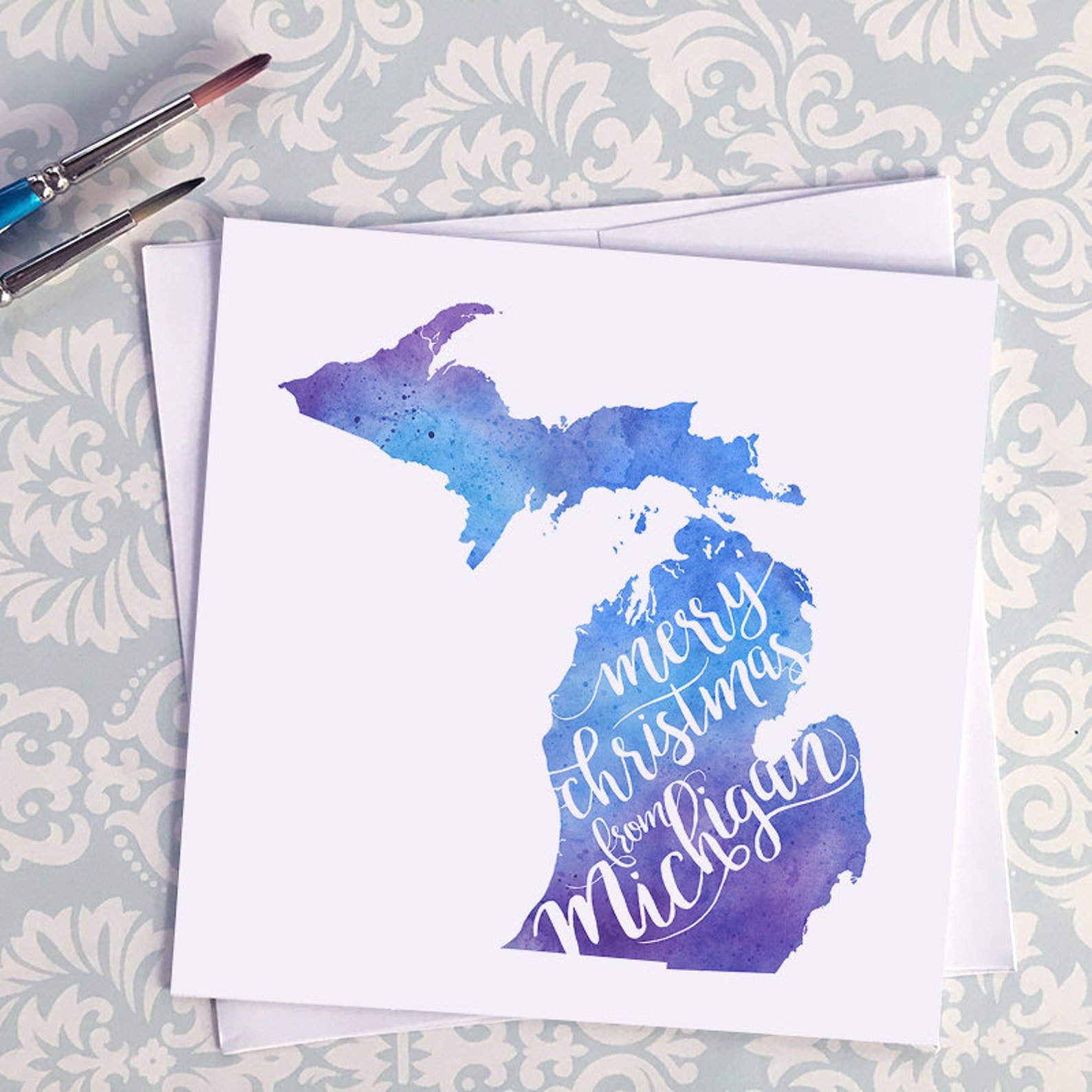 Michigan Holiday Card Merry Christmas from Michigan map Etsy