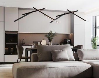 Modern Abstract Wood Chandelier | Wooden Light Fixture, LED Pendant Lighting | Modern Dining Room | Office Lighting Japandi Lighting