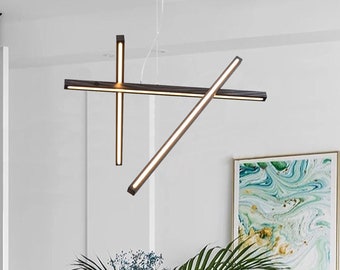 Sculptural Wood Chandelier, LED Loft Pendant, Minimalist Ceiling Light, Modern Kitchen Fixture, NEBULA