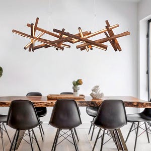 Coastal Oak Wood Chandelier | Handmade Wooden Lighting For Dinning Room, Unique Ceiling Light For Dining Table and Kitchen | Hanging Lamp