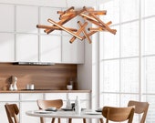 Wooden Suspension Chandelier, Handcrafted Art Hanging Lamp Lightning, Dining Room Farmhouse Pendant Light, Japandi lighting, Interstellar XL
