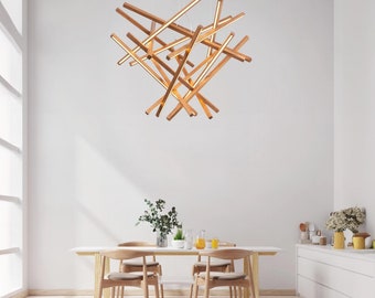 Diamond Wooden Chandelier – Large Modern LED Pendant Light – Loft Ceiling Fixture | Best for Foyer Chandeliers.