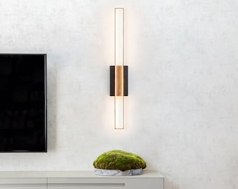 Black Linear LED Wall Lamp, Vertical Metal Wall Led Light, Minimalist Wooden Linear Wall Lamp, Industrial Wall, High Quality