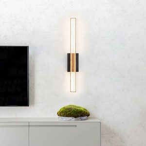 Black Linear LED Wall Lamp, Vertical Metal Wall Led Light, Minimalist Wooden Linear Wall Lamp, Industrial Wall, High Quality