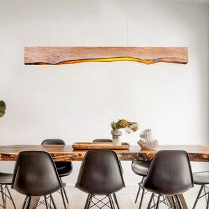 Oak Wood Rustic Light Fixture, Farmhouse Wooden Live Edge Chandelier For Dinning Room, Unique Ceiling Light For Dining Table and Kitchen
